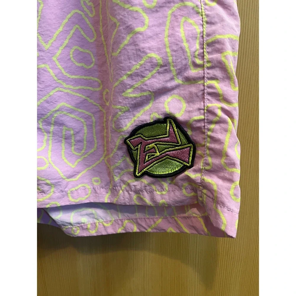 Empyre Swim Trunks Mens Medium Pink Yellow Abstract Swirl Mesh Lined Shorts